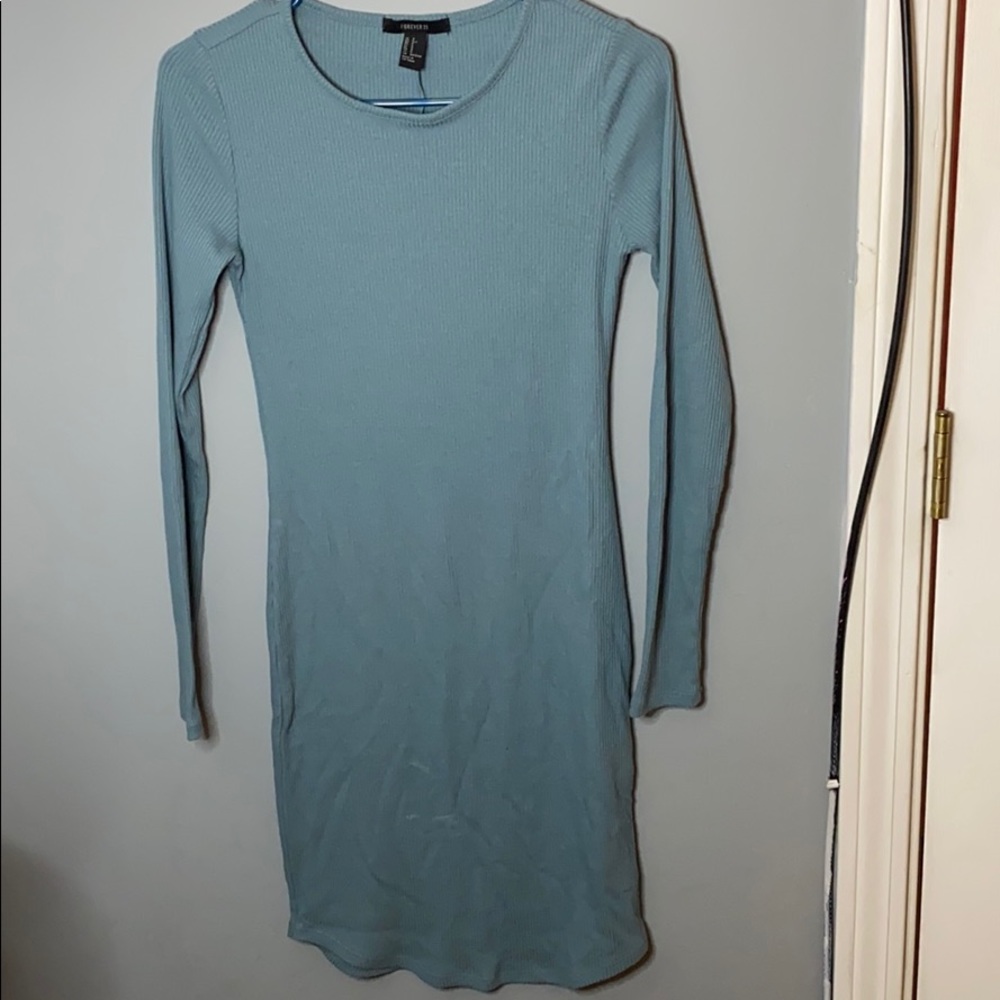 Blue Long Sleeve Tight Dress